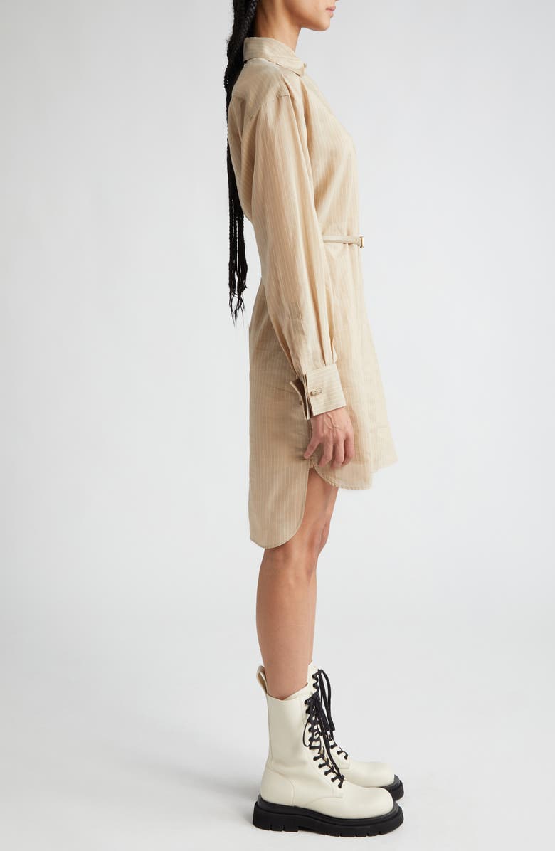 Max Mara Brioso Pinstripe Cotton & Silk Shirtdress, Alternate, color, Beige