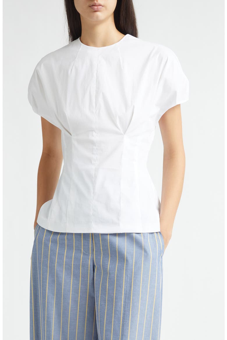 Bubble Sleeve Organic Cotton Poplin Blend Top, Main, color, WHITE