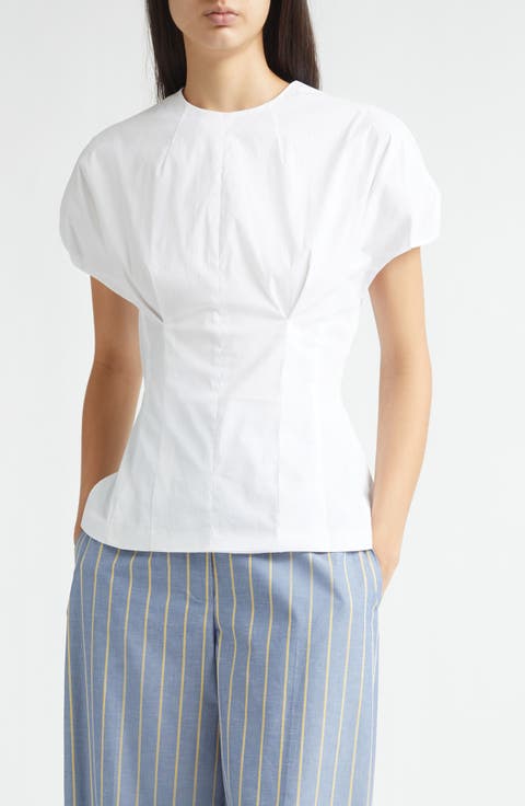 Bubble Sleeve Organic Cotton Poplin Blend Top