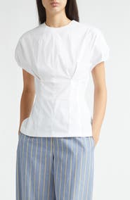 Lela Rose Bubble Sleeve Organic Cotton Poplin Blend Top