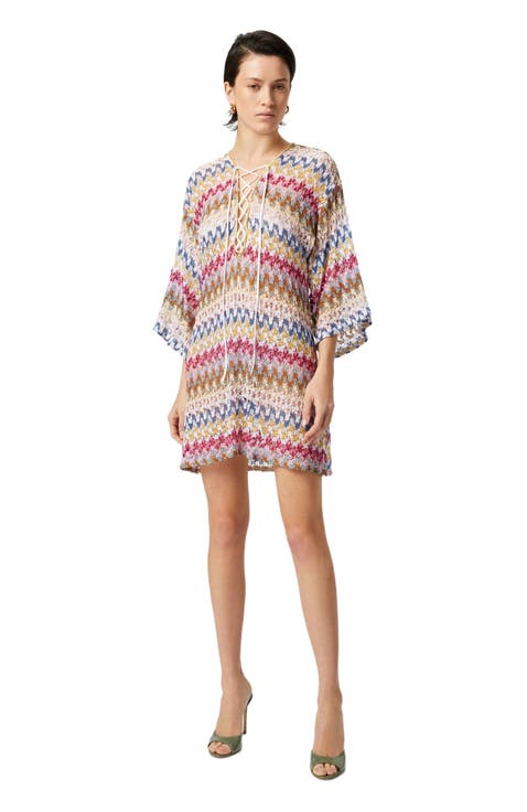 Short Cover-up Caftan In Lamé Viscose Lace