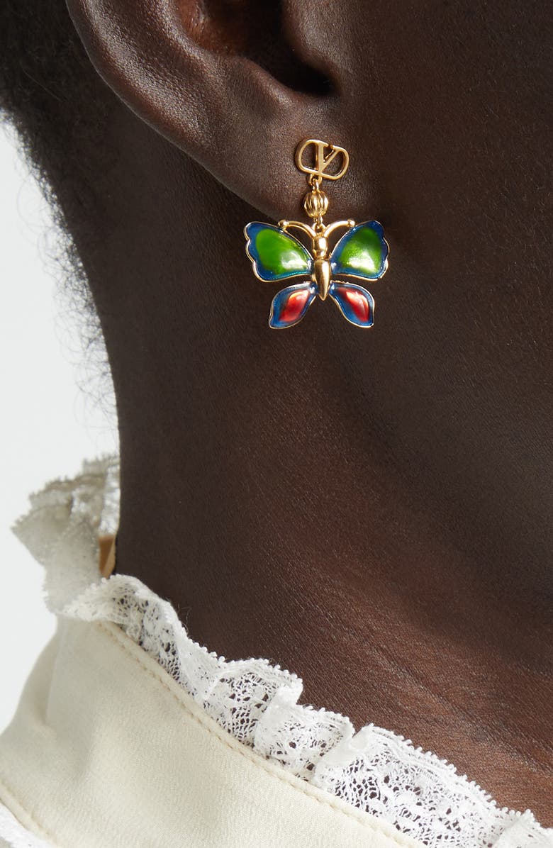 Valentino Garavani Enamel Butterfly Earrings, Alternate, color, Gold