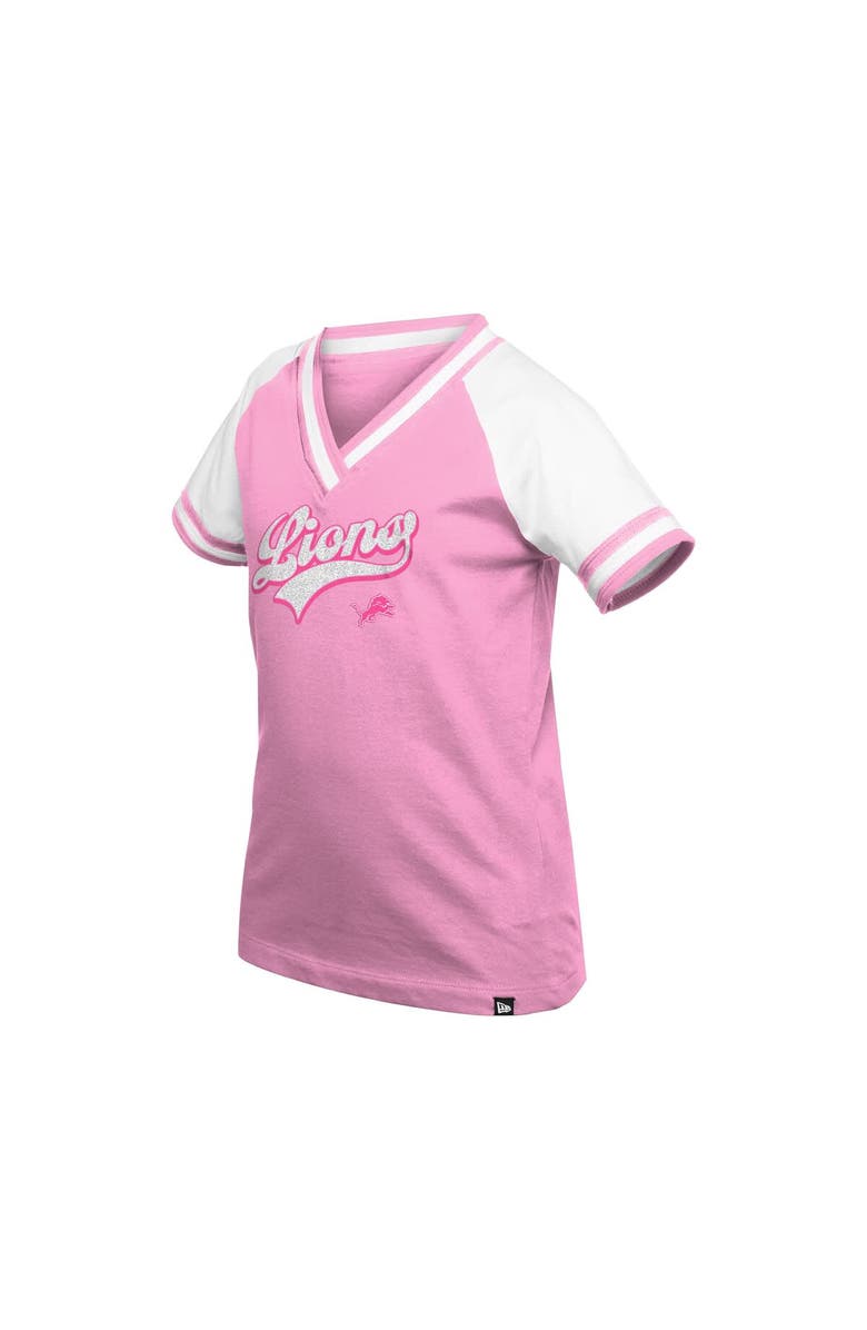New Era Girl's Youth New Era  Pink Detroit Lions Mommy & Me Multiplier Raglan V-Neck T-Shirt, Alternate, color, Pink