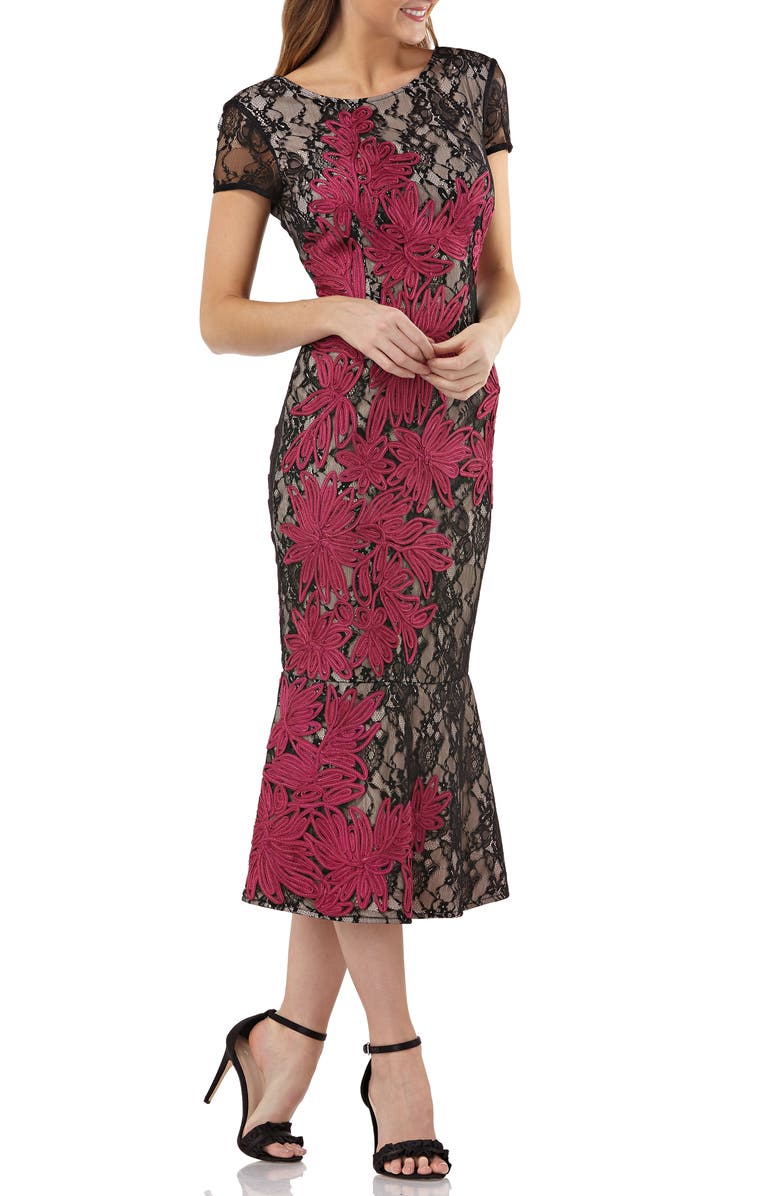 JS Collections Soutache Embroidered Lace Midi Dress, Main, color, 