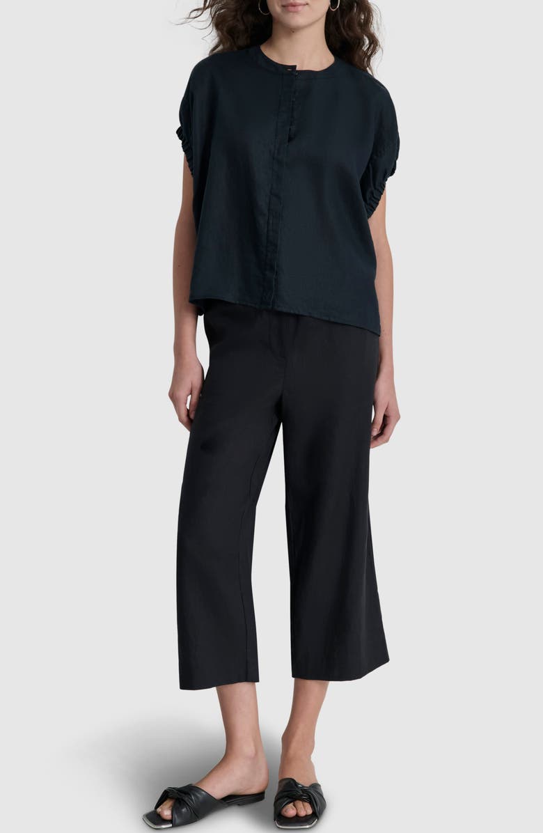 DKNY Elastic Cuff Linen Short Sleeve Button-Up Shirt, Alternate, color,