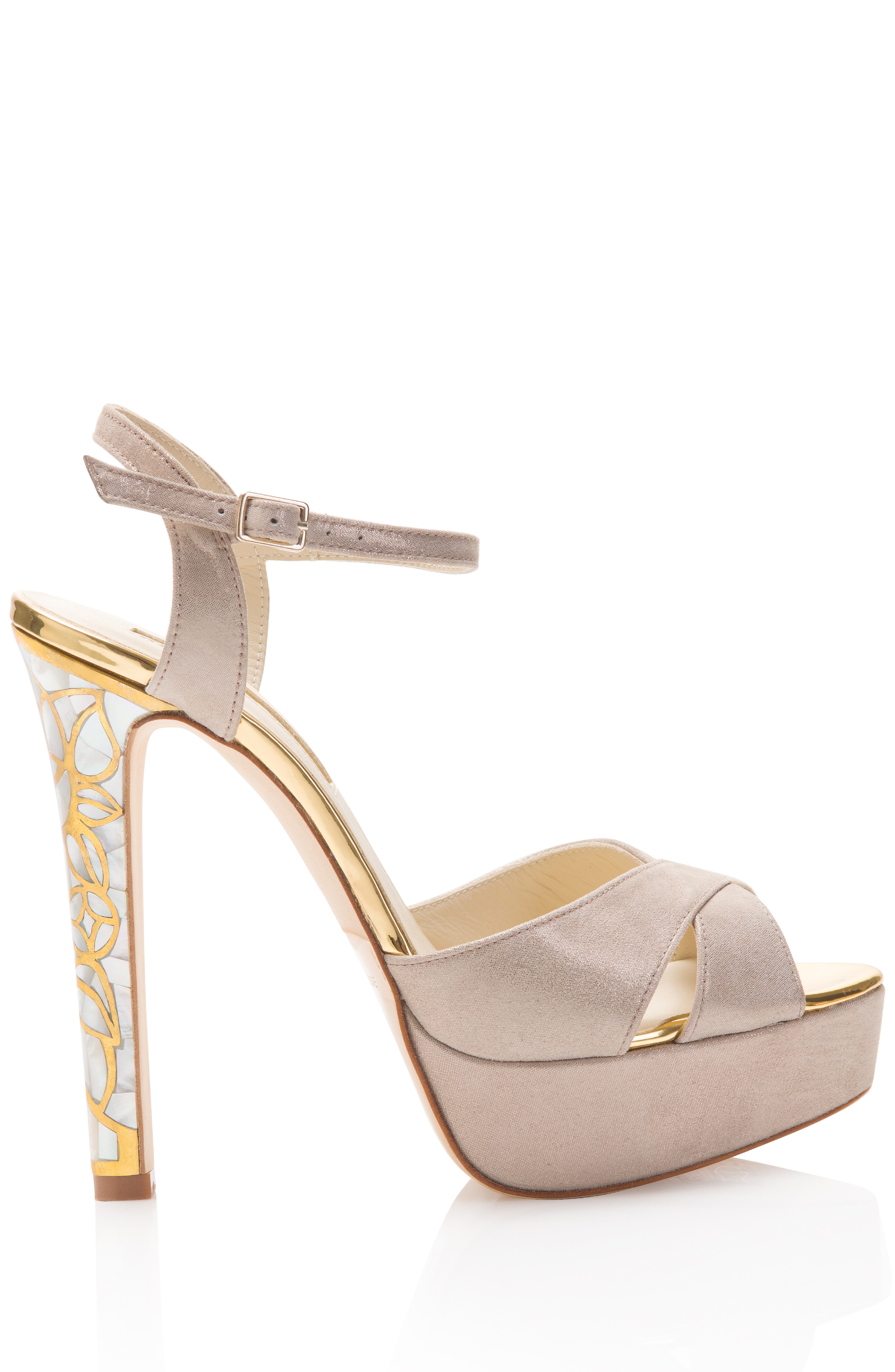 Rose in Bloom Ankle Strap Pearl Heel Sandal, Main, color, Taupe