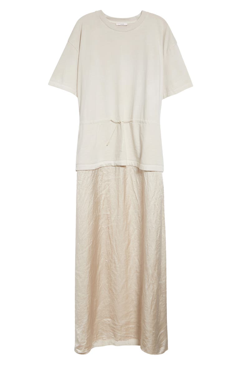 Joopy Drawstring Waist Mixed Media T-Shirt Dress, Alternate, color, BUTTER