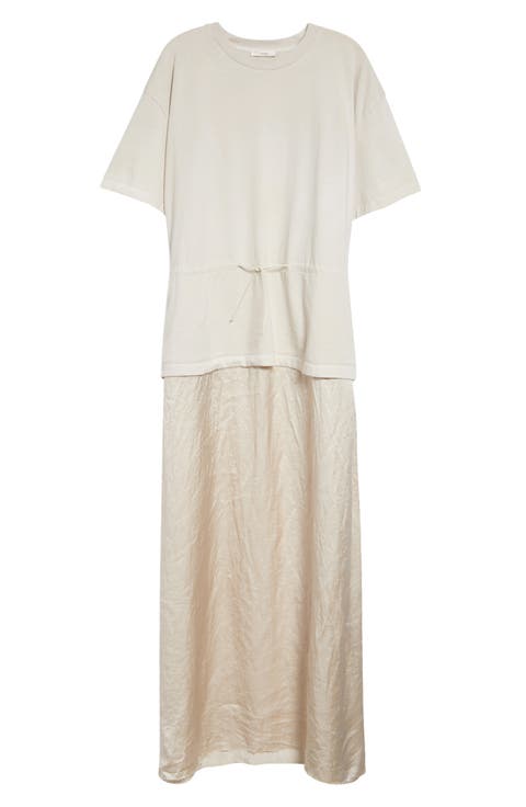 Joopy Drawstring Waist Mixed Media T-Shirt Dress