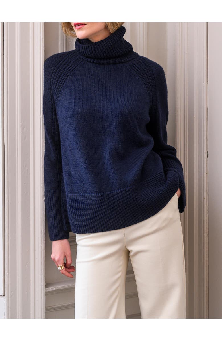Celtic & Co. Merino Rib Detail Turtleneck Sweater, Alternate, color, Navy