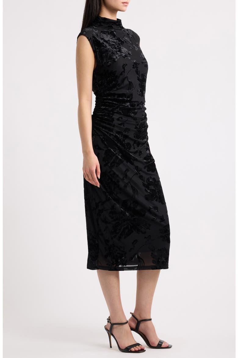 Floral Devoré Sheath Dress, Alternate, color, BLACK