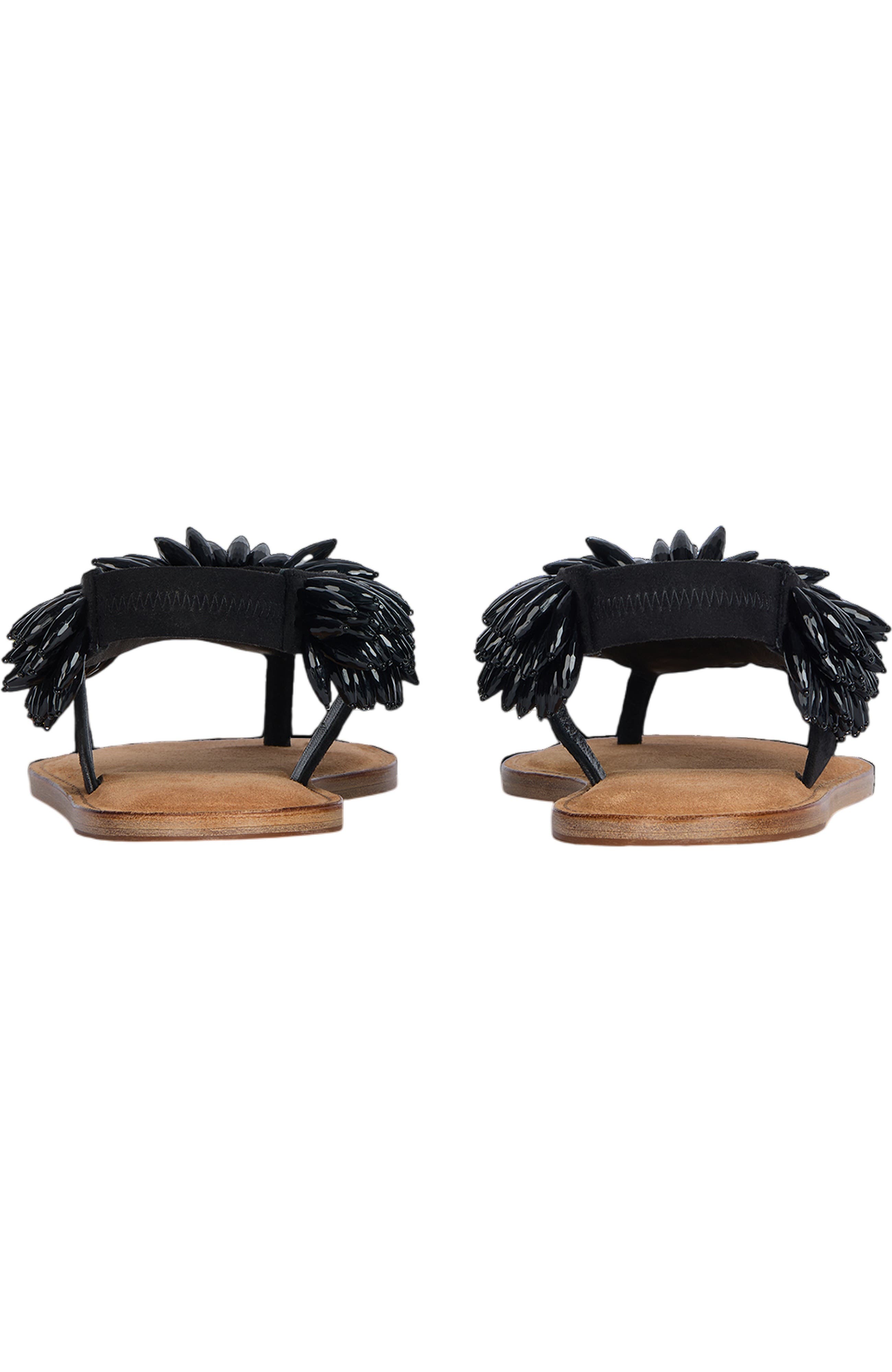 Balmain Flat sandals in suede and beads, Alternate, color, Black