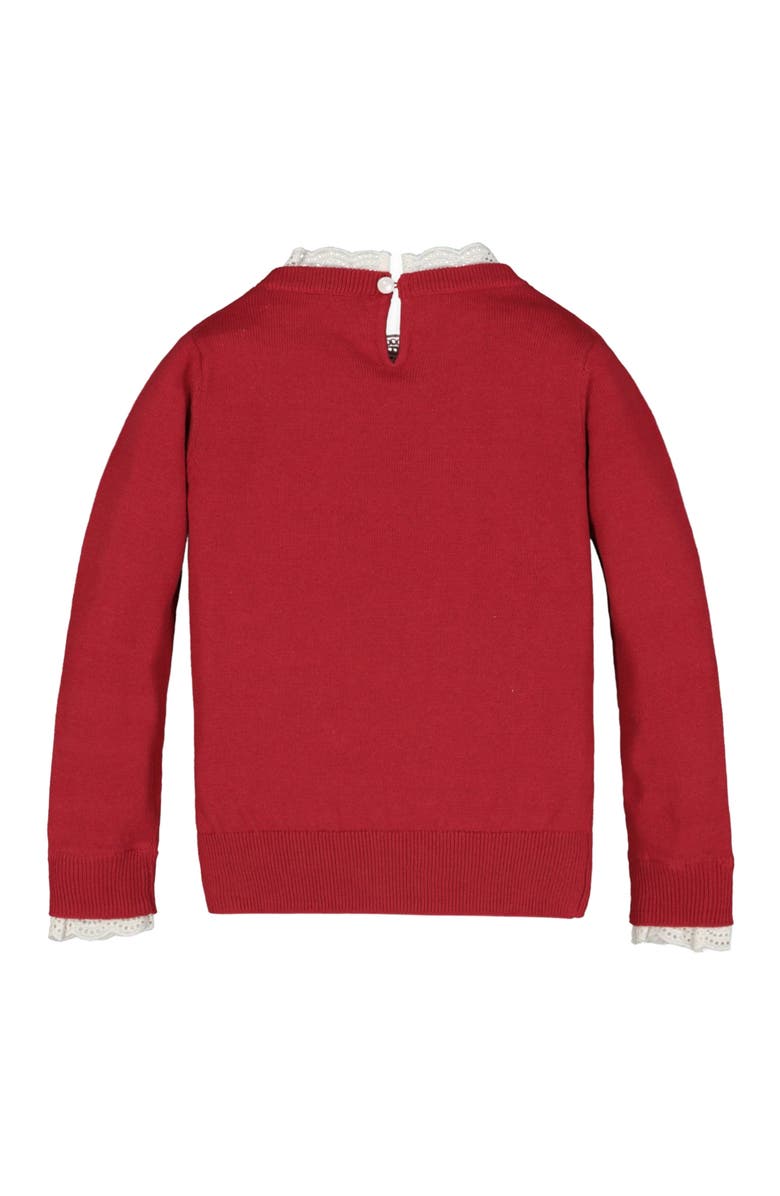 Hope & Henry Baby Girls' Lace Trim French Sweater, Infant, Alternate, color, Red With White Eyelet Trim