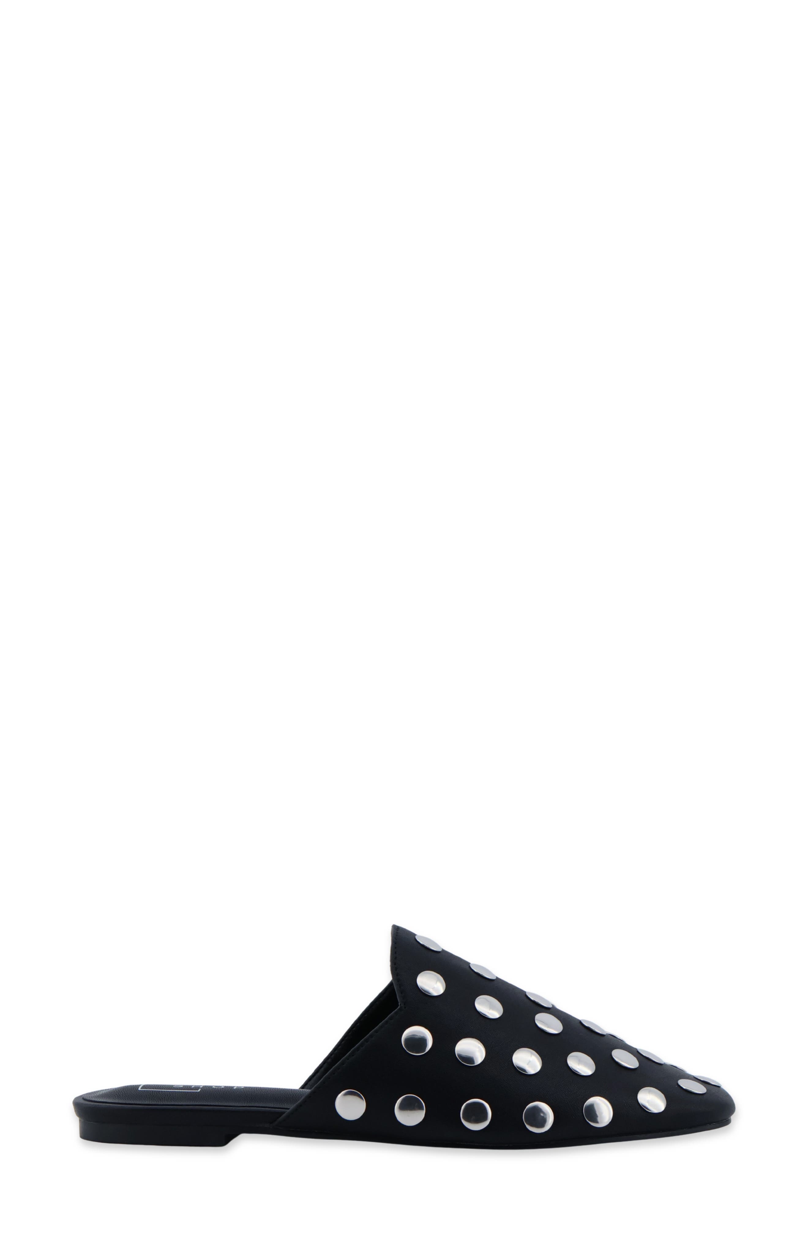 Aretha Studded Faux Leather Flat Mule, Alternate, color, BLACK