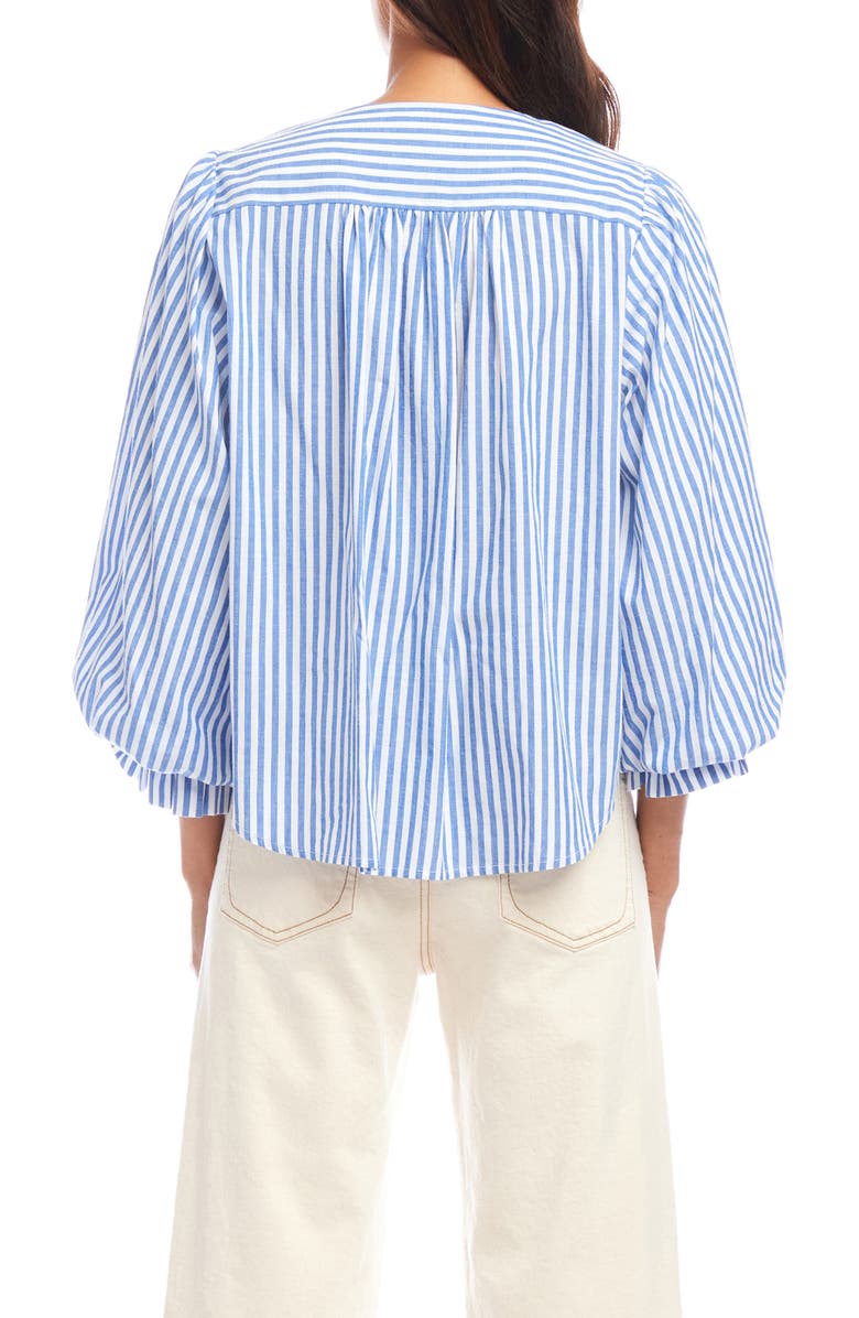 Karen Kane Stripe Ruffle Cuff Cotton Button-Up Top, Alternate, color, Blue Multi