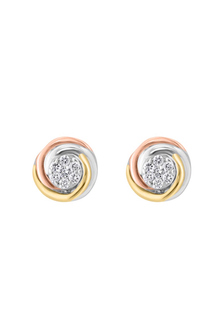Tri-Tone Pavé Diamond Round Stud Earrings, Main, color, SILVER