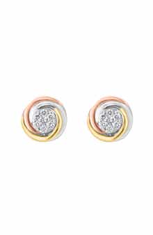 Tri-Tone Pavé Diamond Round Stud Earrings