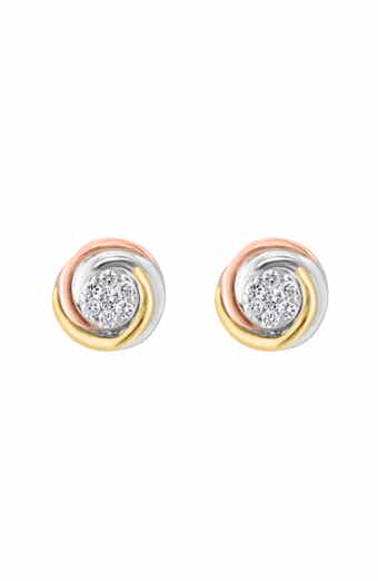 Tri-Tone Pavé Diamond Round Stud Earrings