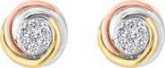 EFFY Tri-Tone Pavé Diamond Round Stud Earrings
