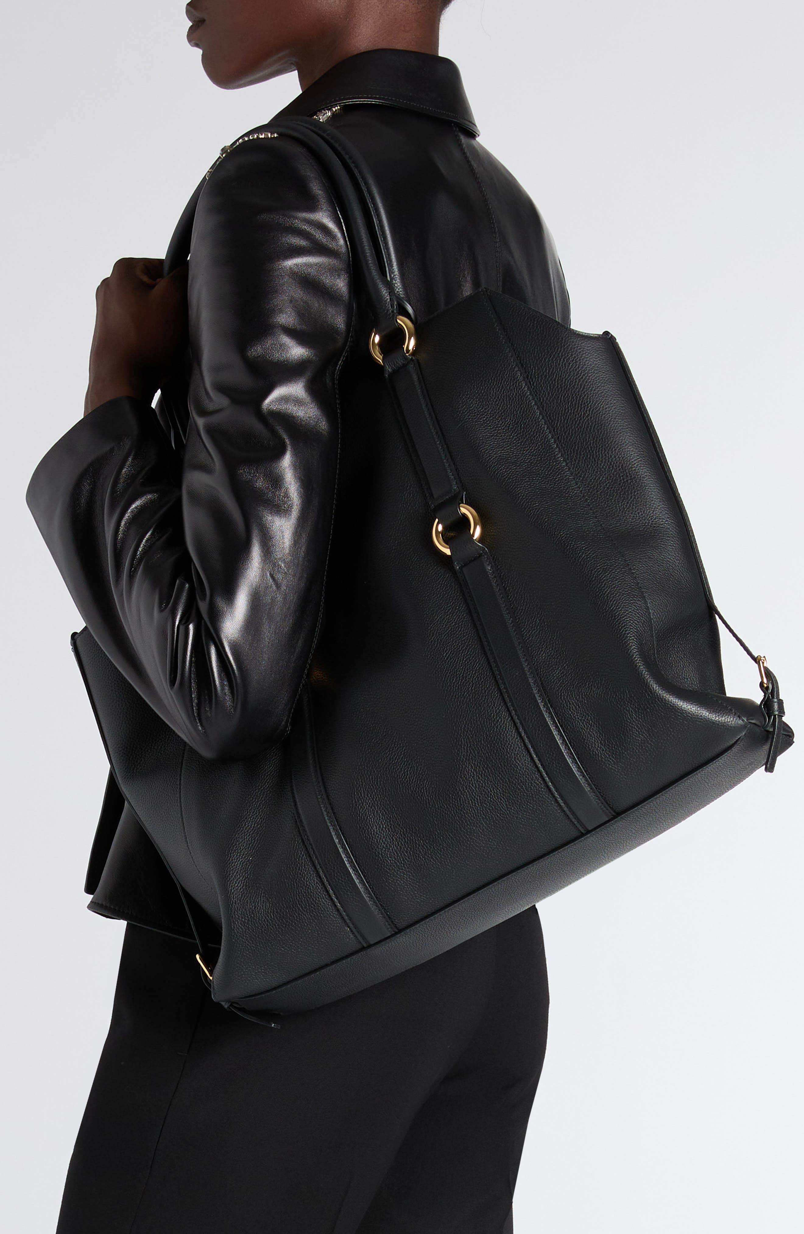 McQueen Farringdon Leather North/South Tote, Alternate, color, Black/ Gold