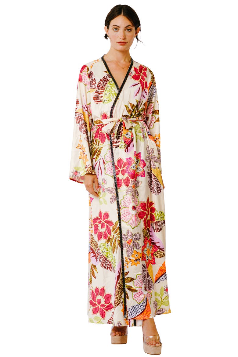 Floral Long Sleeve Maxi Wrap Dress, Alternate, color, CREAM MULTI