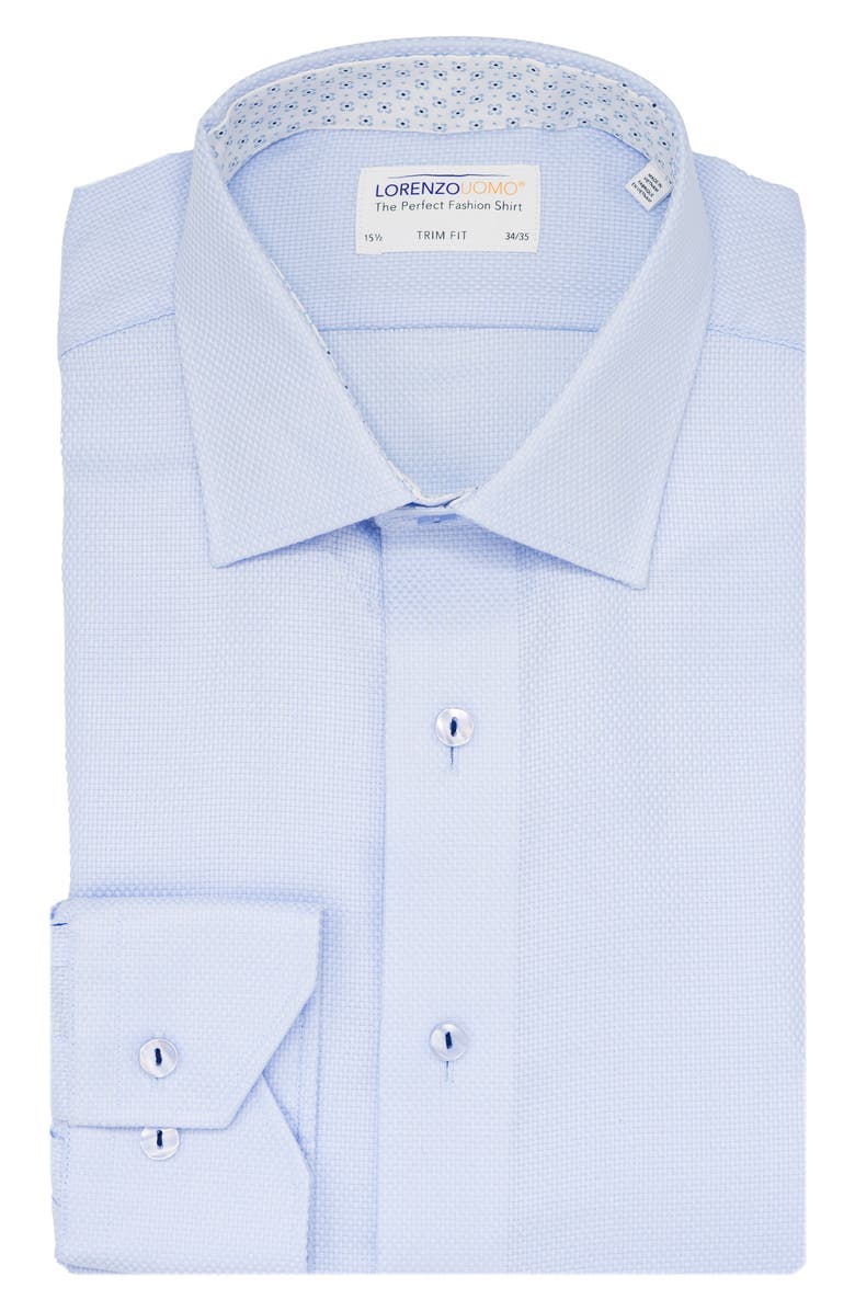 Lorenzo Uomo Trim Fit Basketweave Cotton Dress Shirt, Main, color, Light Blue