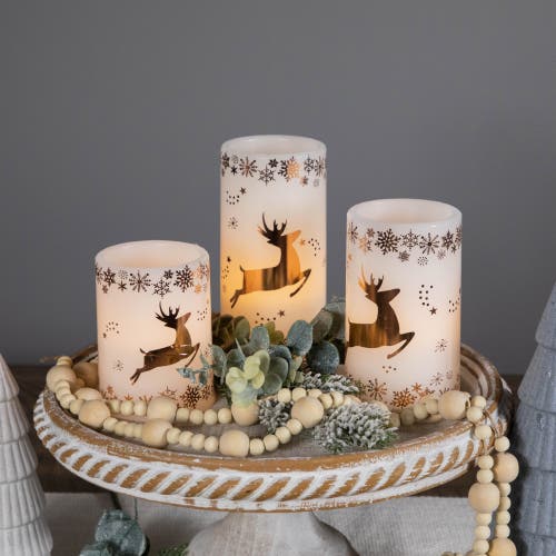 Northlight Led Reindeer Flameless Flickering Wax Pillar Christmas Candles In Neutral