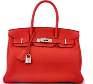 Pre-Owned Hermes Birkin Handbag Red Togo with Palladium Hardware 30