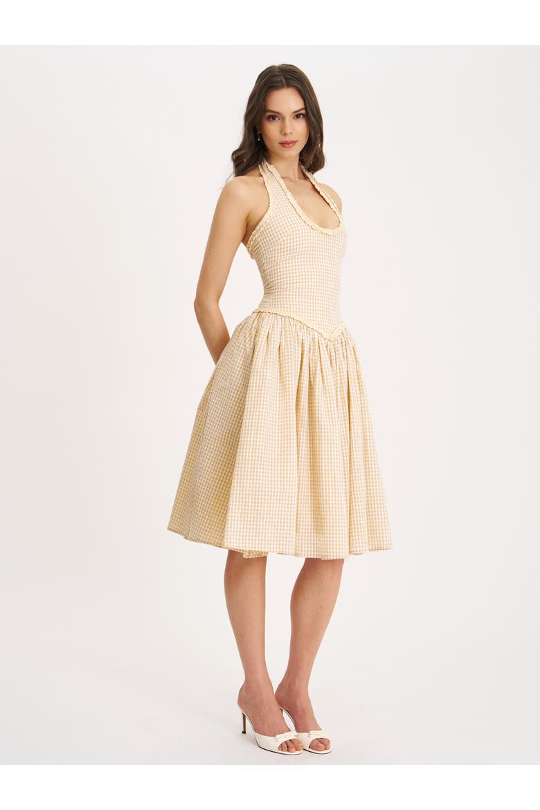 Idella Gingham U Neck Midi Dress, Alternate, color, Yellow Gingham