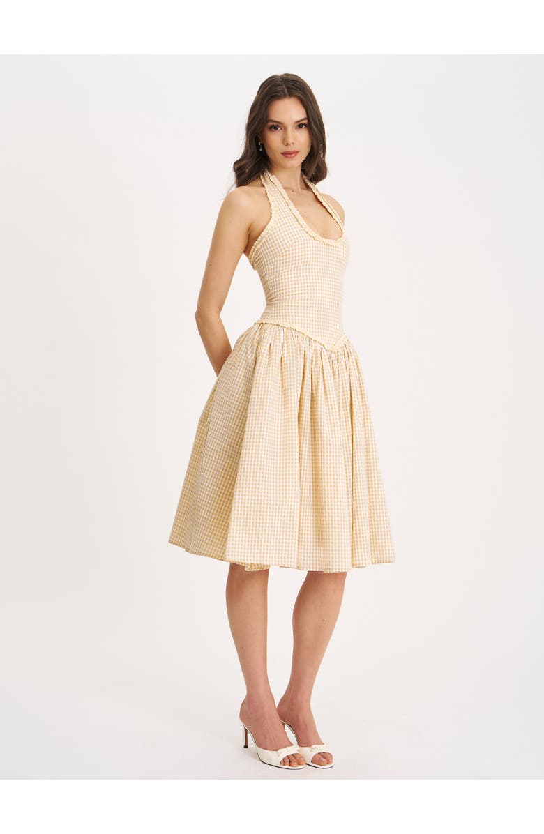 Miss Circle Idella Gingham U Neck Midi Dress, Alternate, color, Yellow Gingham