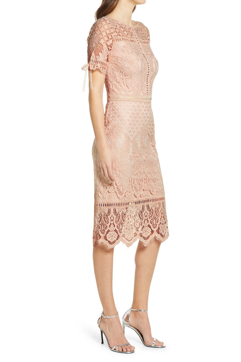 Tie Sleeve Lace Cocktail Dress, Alternate, color, PRIMROSE