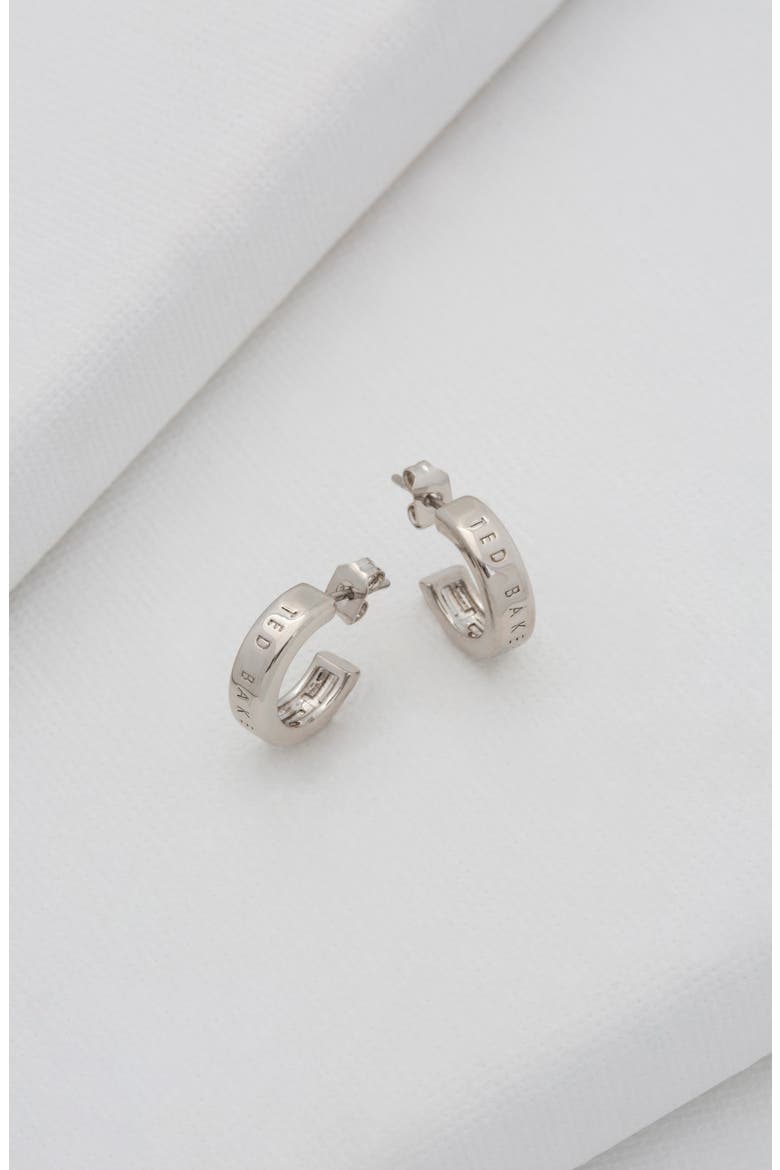 Helanna Nano Logo Huggie Hoop Earrings, Alternate, color, SILVER TONE