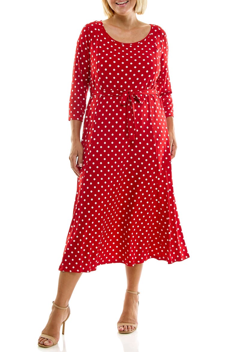 Sylvia A-Line Midi Dress, Main, color, SCHOOL RED/ IVORY