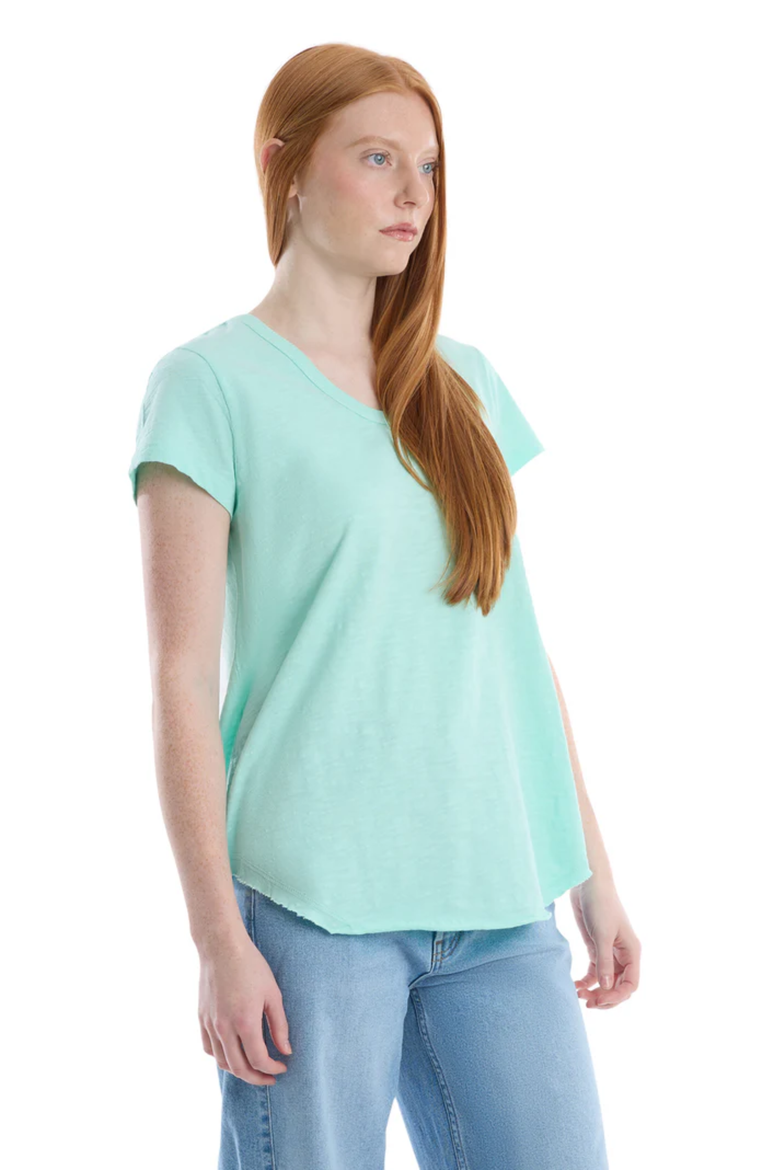 Short Sleeve Shrunken V-Neck Shirttail Top, Alternate, color, Cabbage