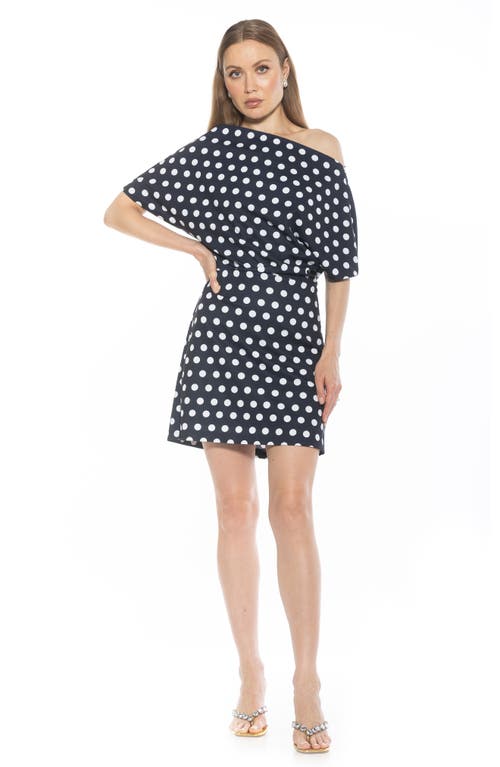 Alexia Admor Suri Draped One-shoulder Minidress In Navy Polka Dot