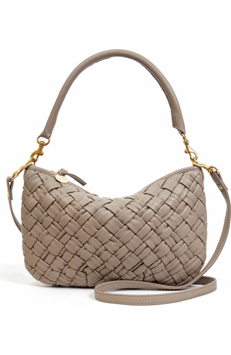 Clare V. Petit Moyen Woven Leather Messenger Bag, Main, color, Dove Grey
