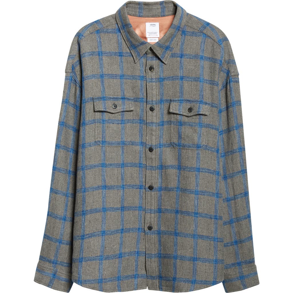 Visvim Lumber Check Linen & Wool Button-up Shirt In Grey