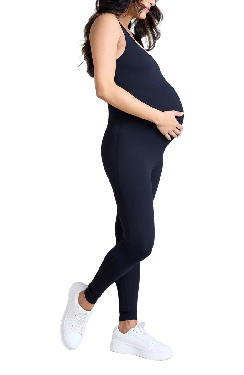 MOTHERHOOD MATERNITY Sleeveless Active Maternity Unitard, Alternate, color, Black