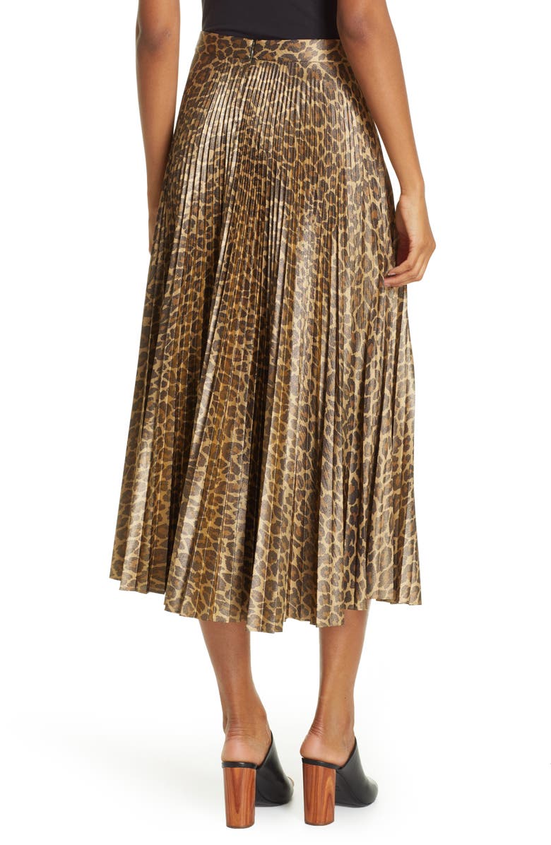 A.L.C. Bobby Leopard Print Pleated Midi Skirt, Alternate, color, 