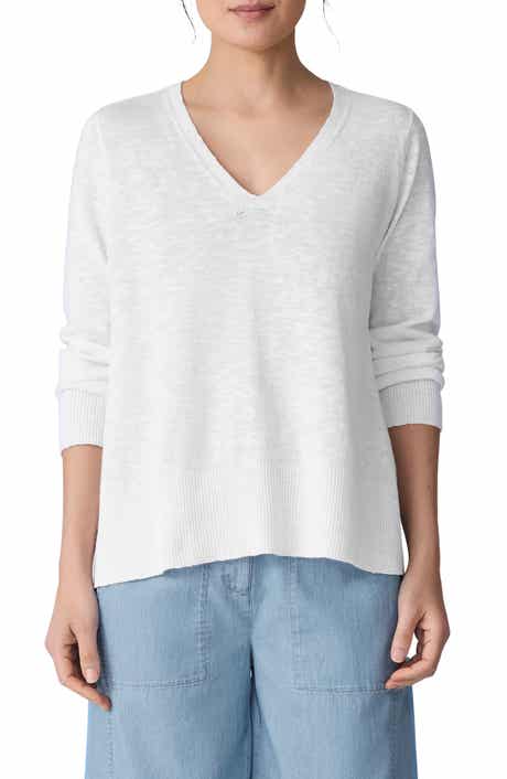 Eileen Fisher Organic Linen & Organic Cotton V-Neck Sweater