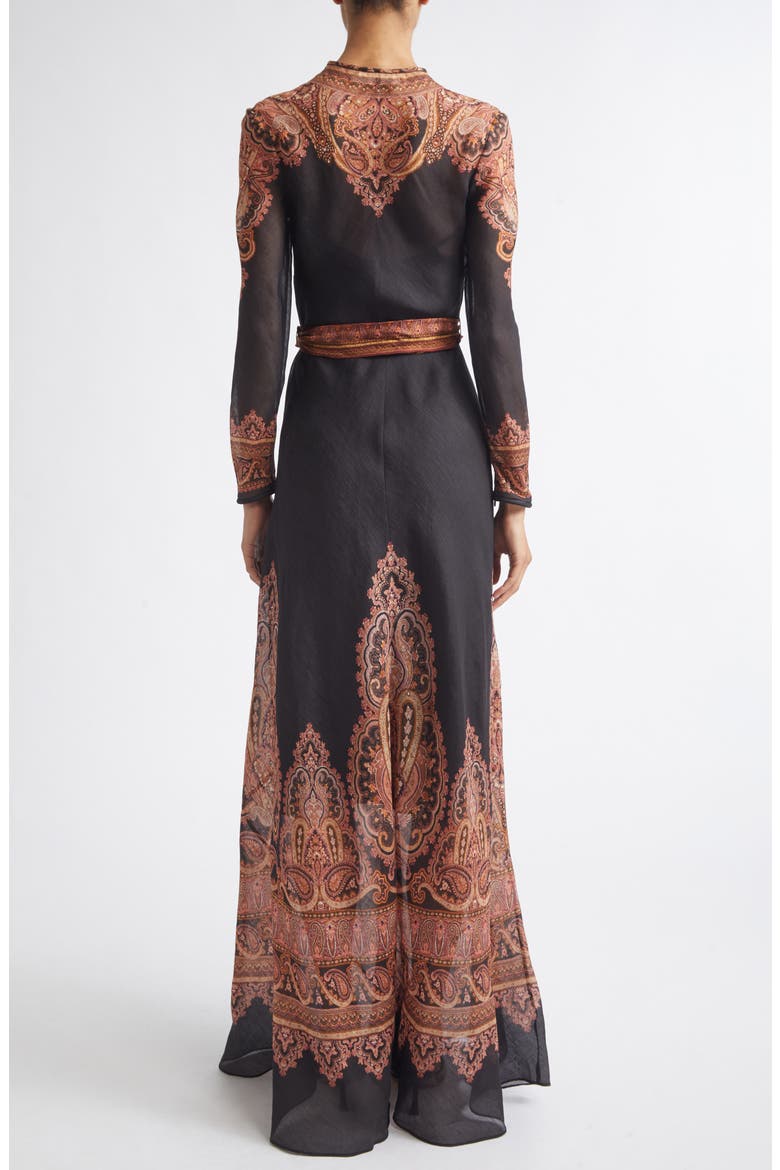 Ascent Paisley Print Long Sleeve Linen & Silk Dress, Alternate, color, ROSE PAISLEY