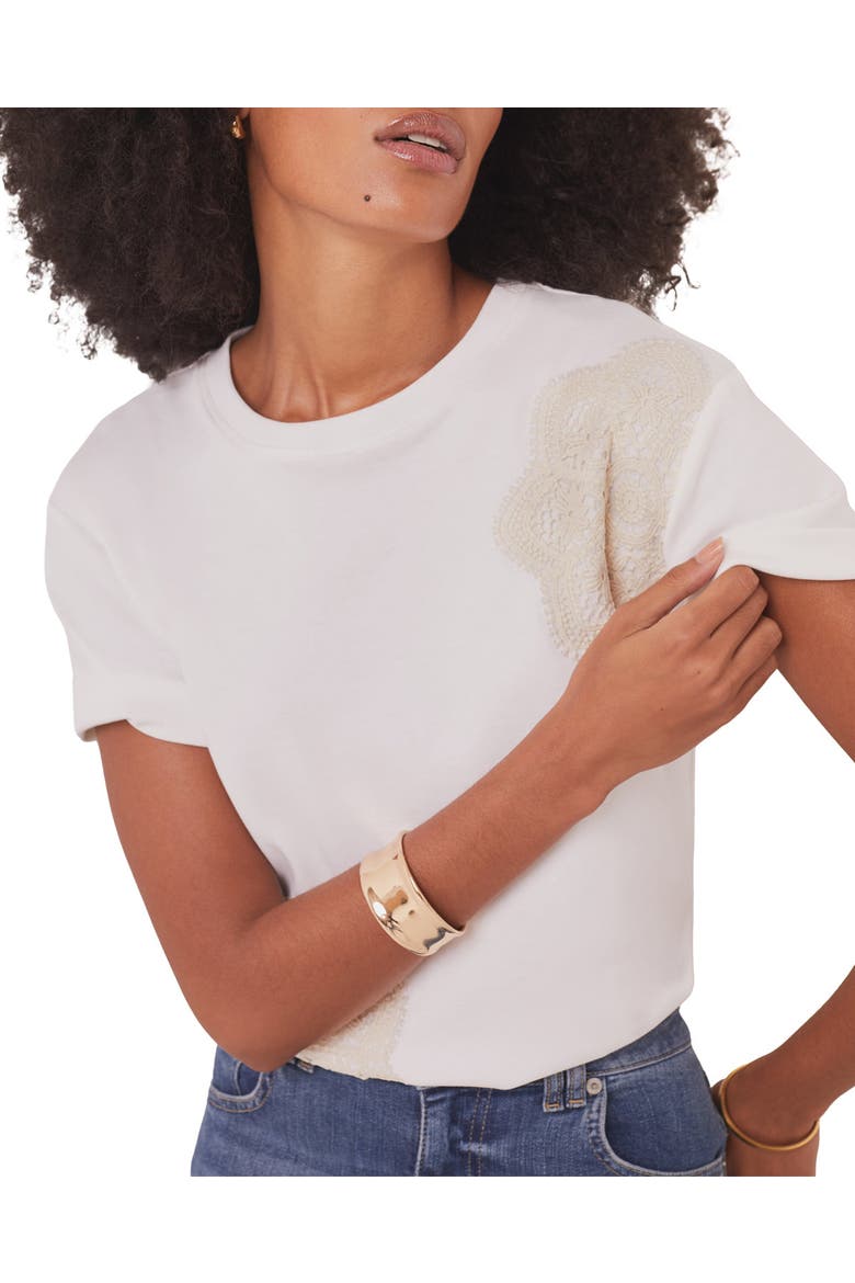 Cotton Crochet Detail T-Shirt, Alternate, color, Ivory