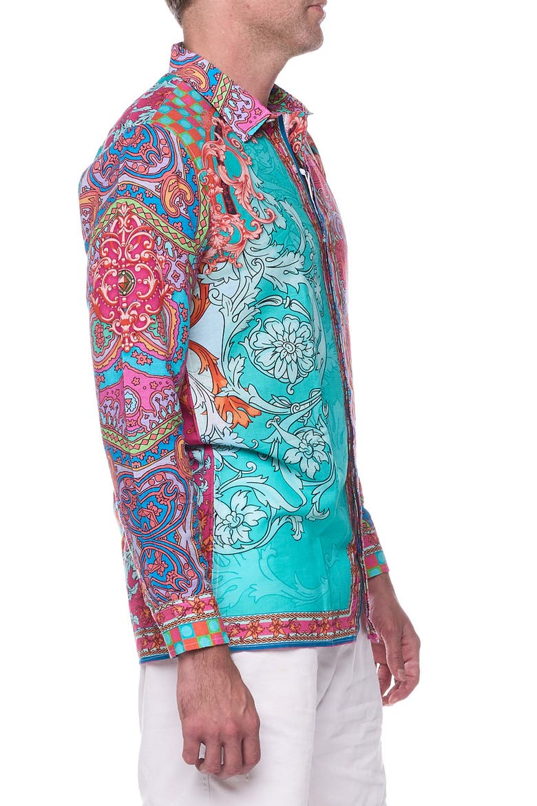 Paisley Linen & Cotton Blend Button-Up Shirt, Alternate, color, TEAL MULTI