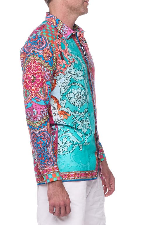 Shop Ranee's Ranees Paisley Linen & Cotton Blend Button-up Shirt In Teal Multi