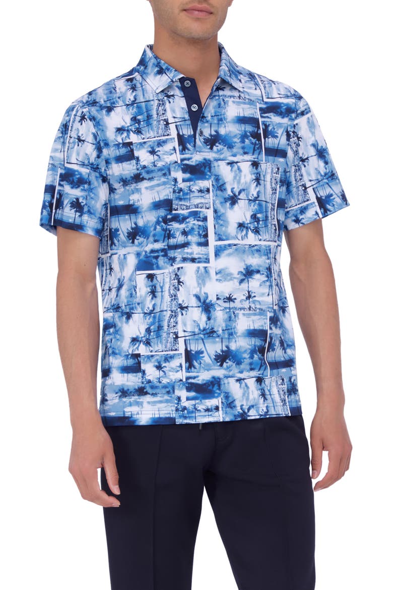 Hendrix Digital Tropical Print Pima Cotton Polo, Main, color, CLASSIC BLUE