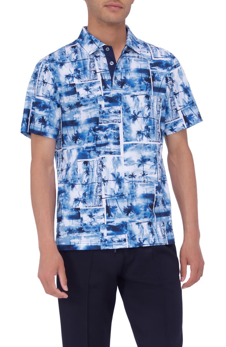 Bugatchi Hendrix Digital Tropical Print Pima Cotton Polo, Main, color, Classic Blue