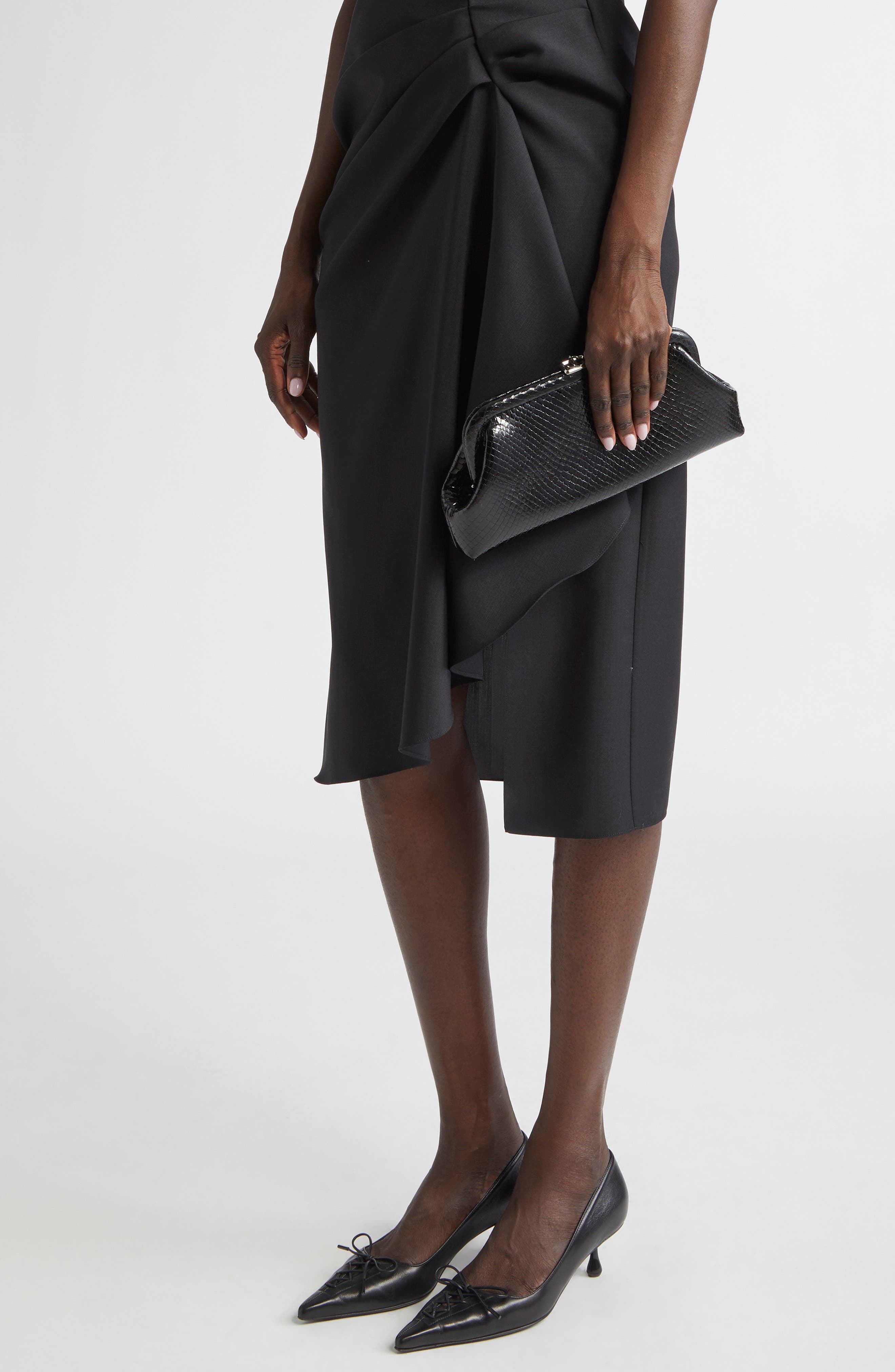 Jimmy Choo Skylar Snakeskin Embossed Leather Clutch, Alternate, color, Black/ Shiny Gold