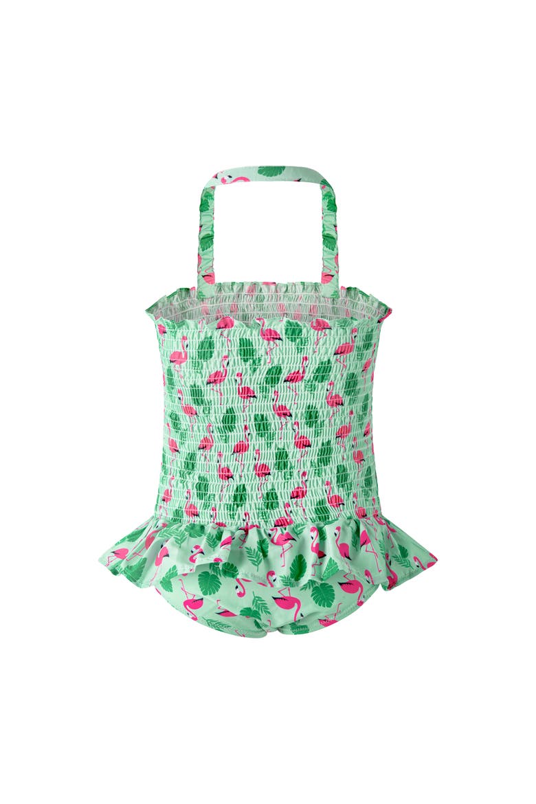 Flamingo Ruched Swimsuit, Alternate, color, Green