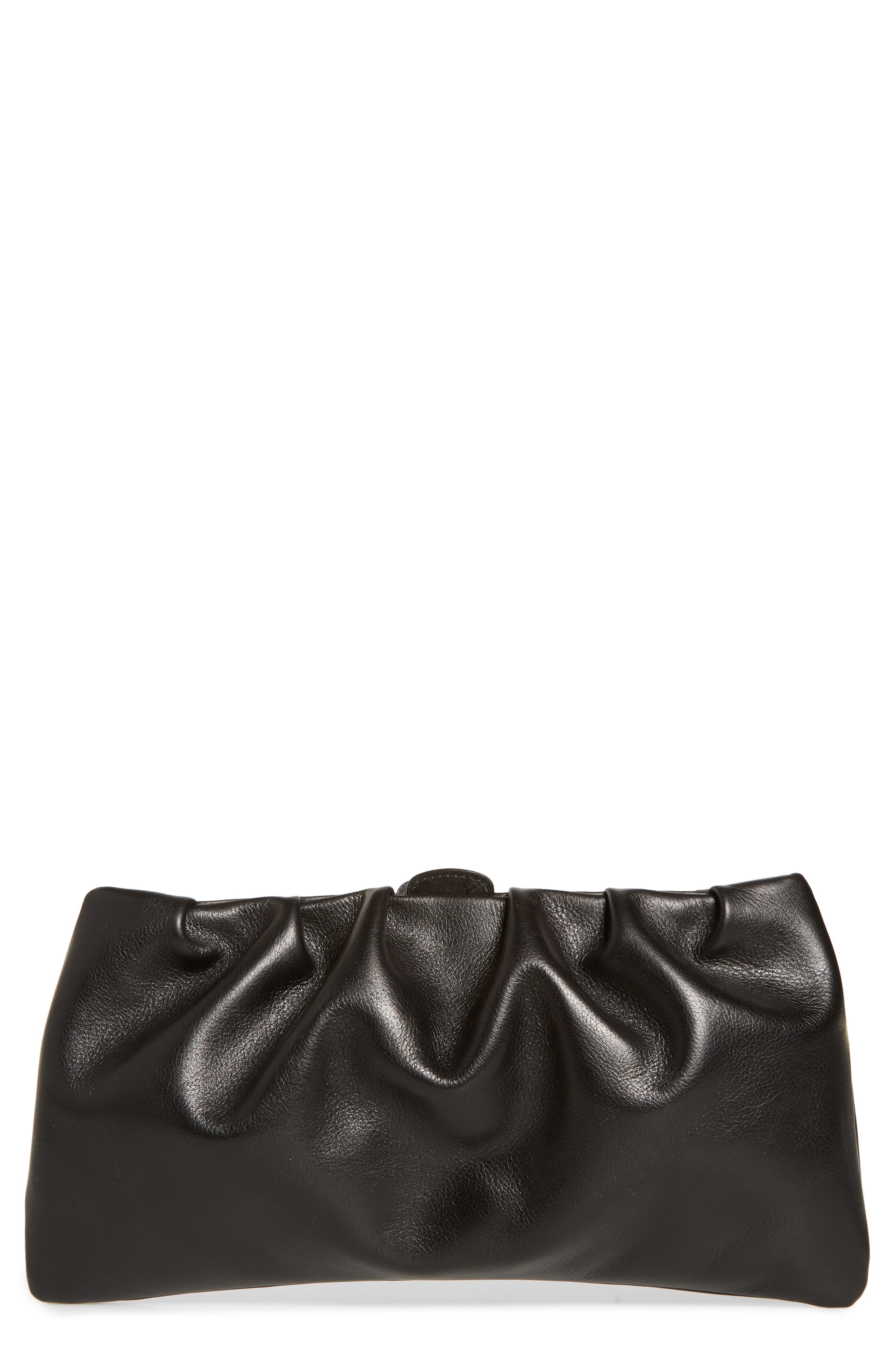 Adelaide Leather Clutch, Main, color, BLACK