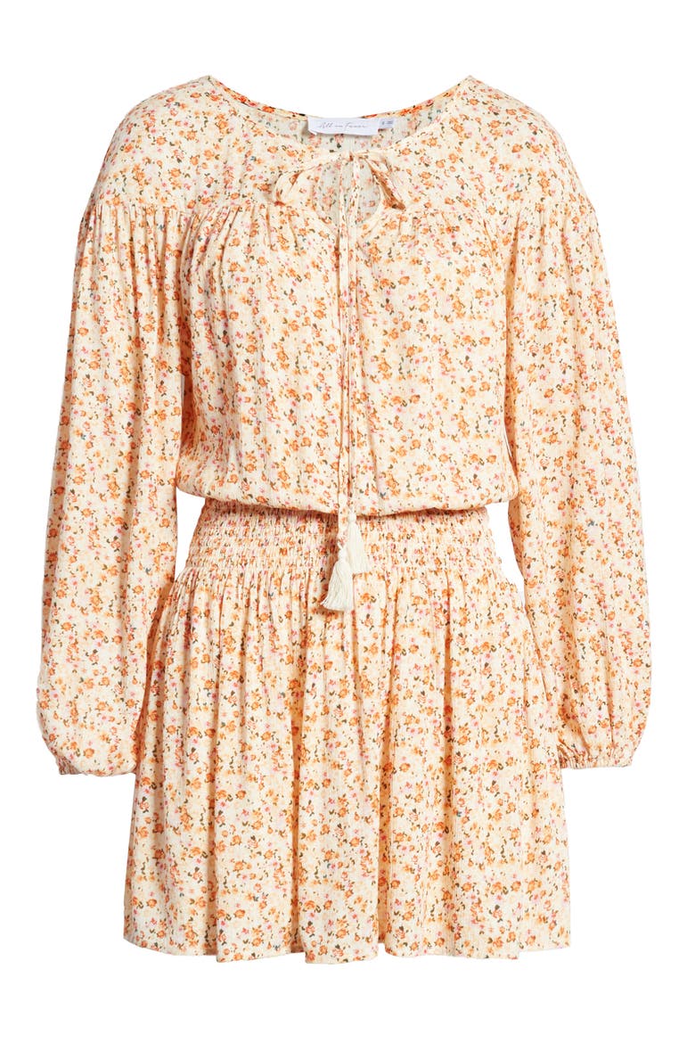 Floral Smocked Waist Long Sleeve Minidress, Alternate, color, YELLOW MULTI DITSY FLORAL