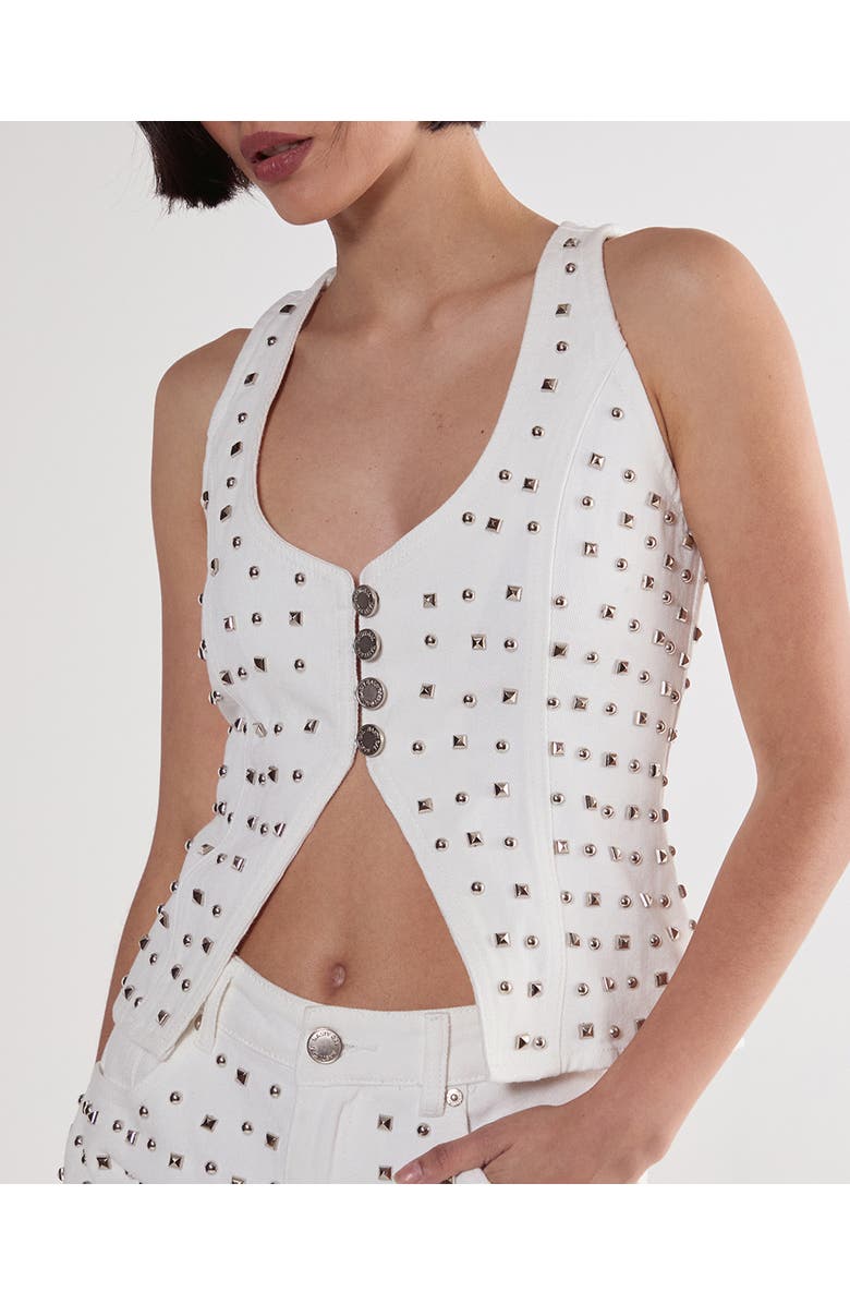 NASTY GAL Studded Denim Corset Top, Alternate, color, White
